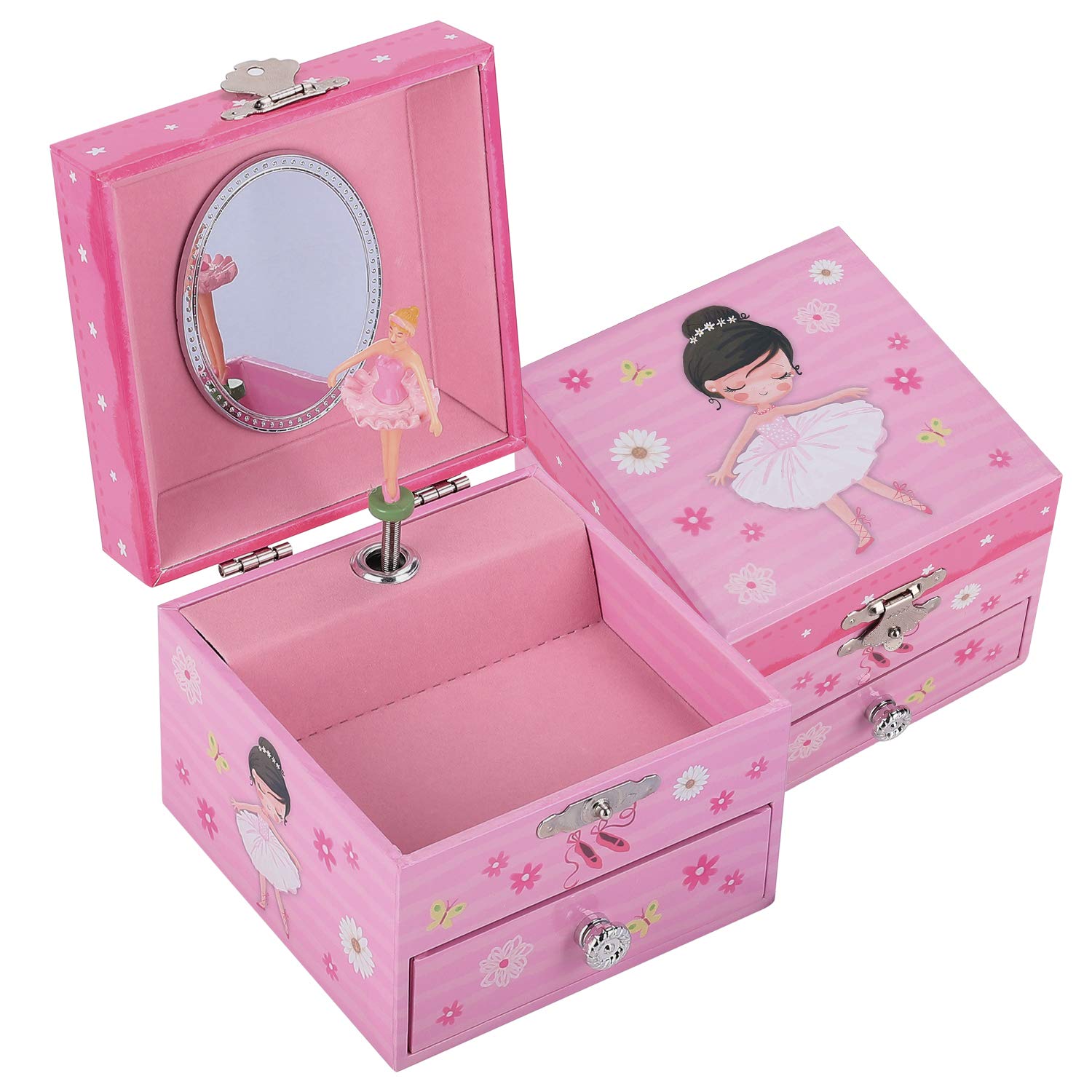 TAOPU Girl's Musical Jewelry Box with Spinning Cute Ballerina Girl Music Box Jewel Storage Case for Girls Gifts, Childrens Jewelry Boxes for Ages 3-10