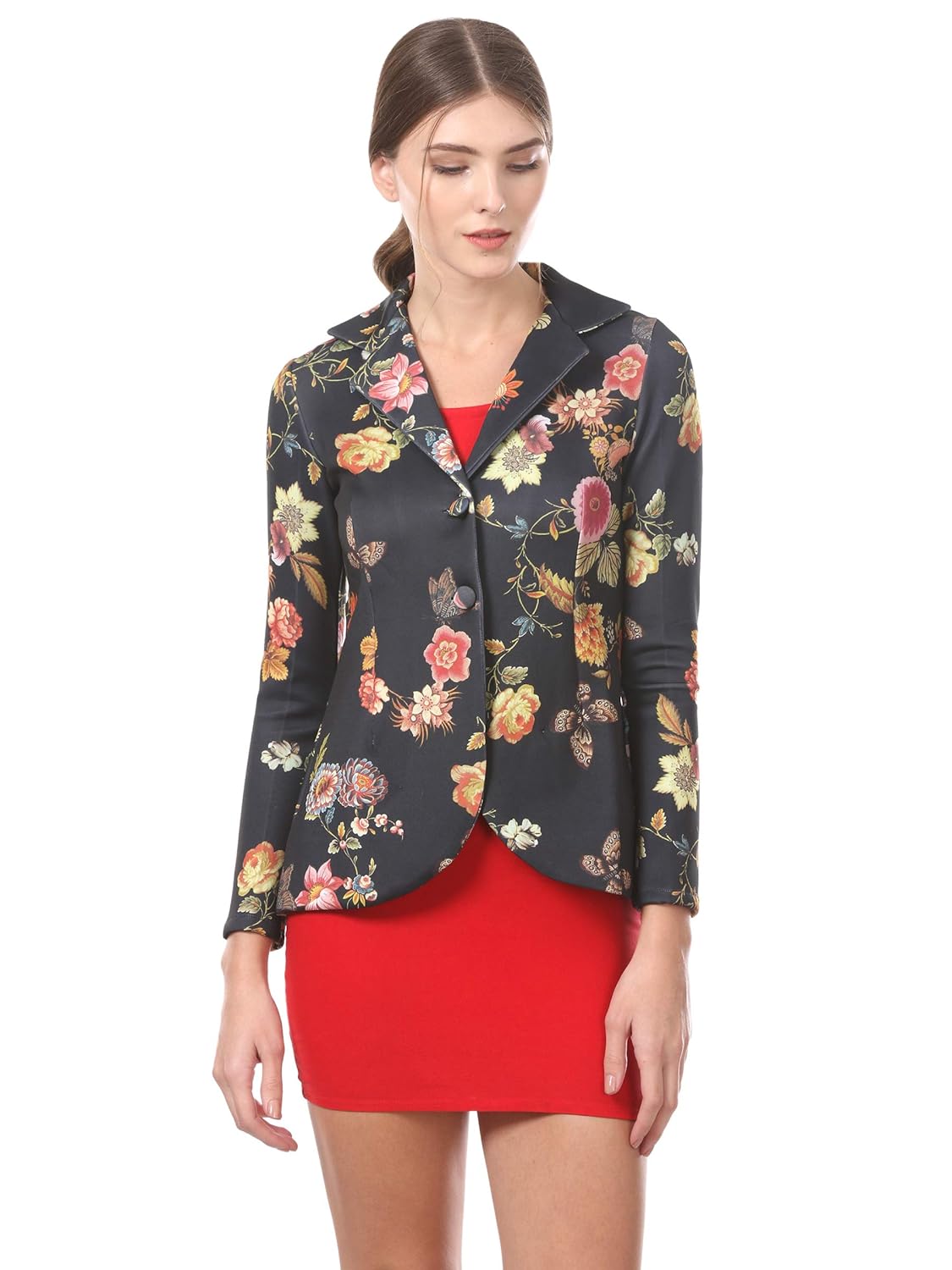 saadgi women's scuba floral printed blazer (blue, xx-large)