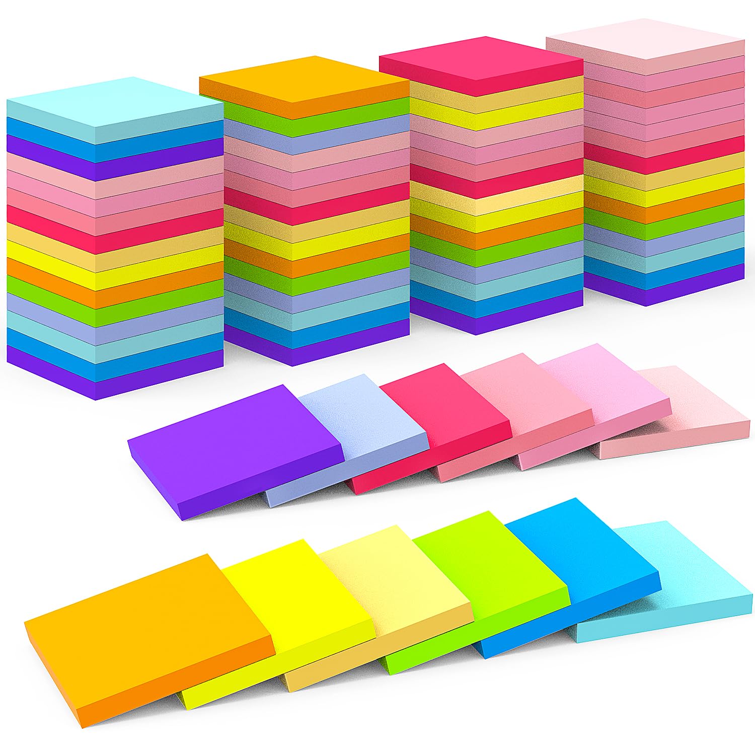 Photo 1 of (72 Pads) Sticky Notes Bulk 3x3 Inch - 75 Sheets/Pad, 12 Assorted Colors, Thick Paper Smooth Writing, Easy to Stick for Office, School & Home Color Coding (5400 Total Sheets)