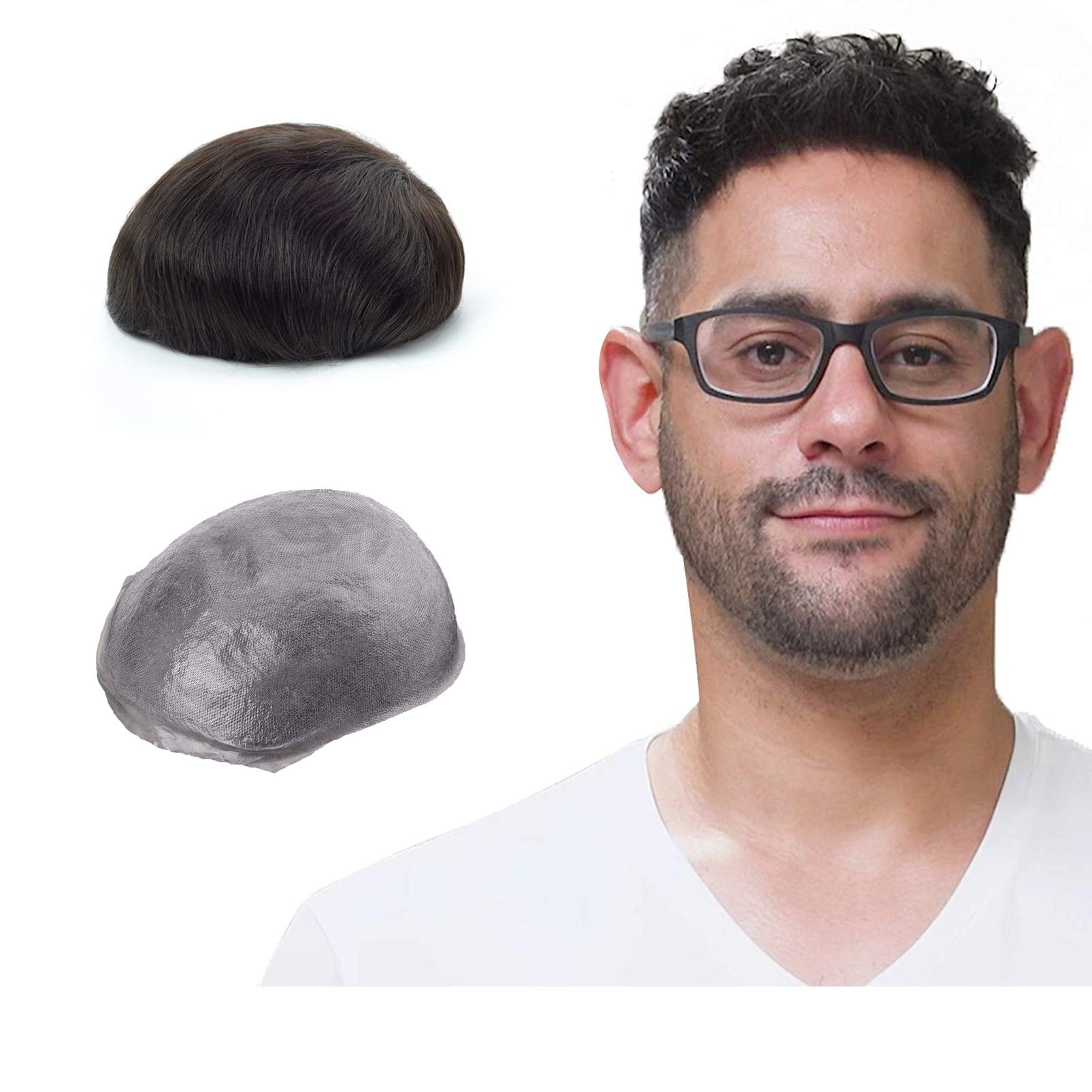 Lordhair Toupee Hairpiece for Men, 0.06mm Thin Skin V-looped Human Hair 8x10 Inch Light Medium Density Hair Replacement System