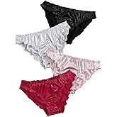 Verdusa Women's 4pack Frill Trim Satin Underwear Briefs Panty Set