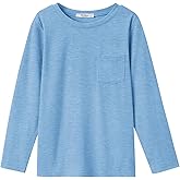 Arshiner Boys Long Sleeve Shirts Casual Crewneck T Shirt Solid Tees Tops with Chest Pocket for Kids 5-12 Years