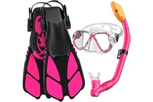 CKE Snorkel Set with Fin for Kids Teens Snorkeling Snorkel Diving Scuba Package Set Anti-Fog Anti-Splash Silicon Mouth Piece 
