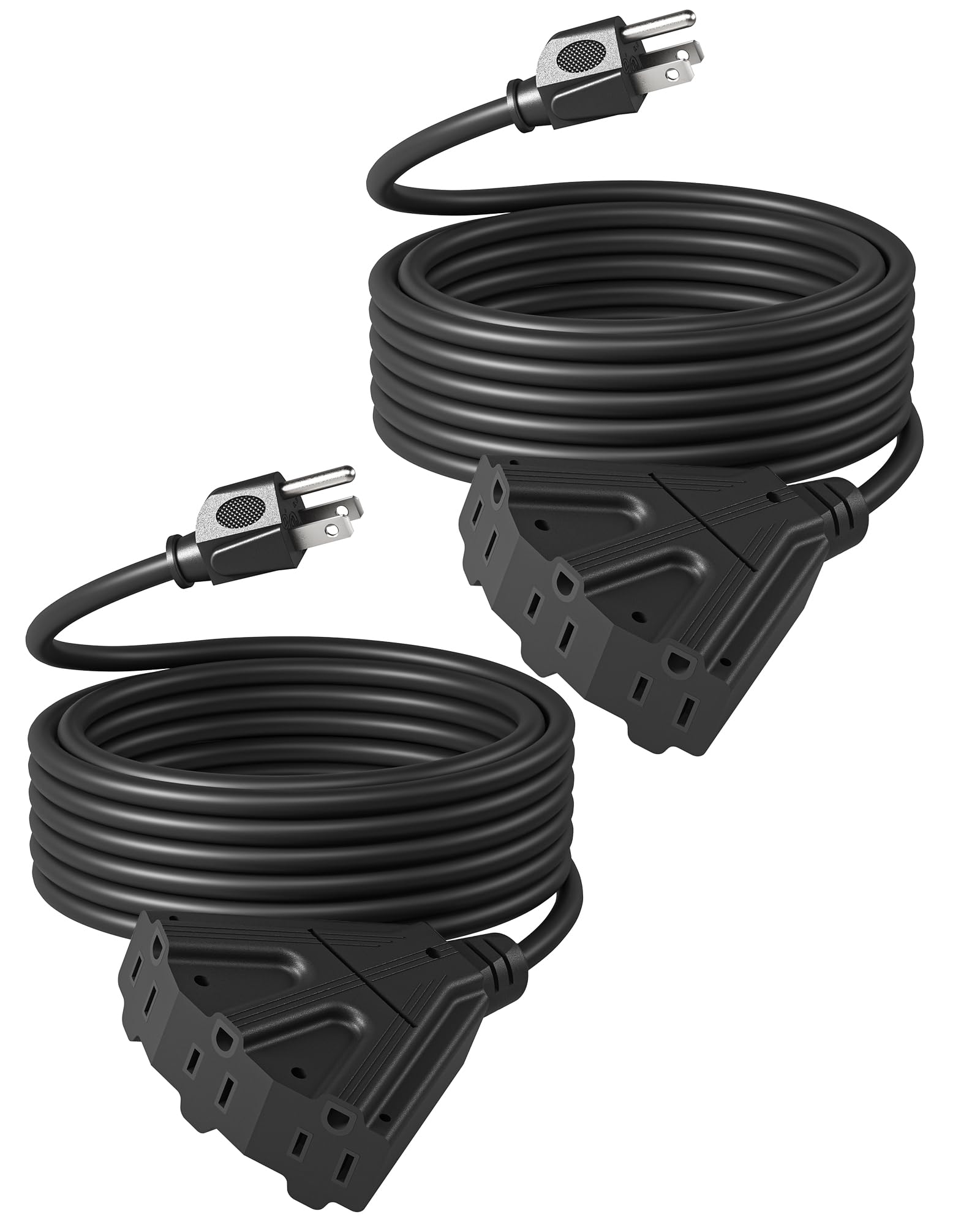 Photo 1 of DEWENWILS 25FT Christmas Outdoor Extension Cord, 16/3 SJTW Tri-Tap Power Cable, Weatherproof, Heavy Duty Extension Cord for Holiday Decoration and Landscaping Lights, ETL Listed, Black, 2 Pack