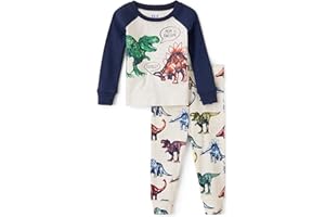 The Children's Place baby boys Button Long Sleeve Top and Pants Snug Fit 100% Cotton 2 Piece Pajama Set