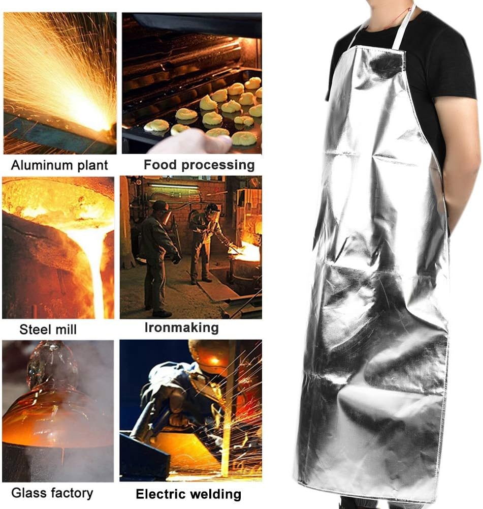 Yencoly Cooking BBQ Apron,1000 Degree Heat Resistant Aluminum Foil Apron High Temperature Working Apron Heat Resistant Apron