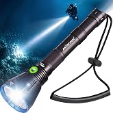AKISONG Rechargeable Scuba Dive Light Professional 100m Diving Flashlight | 3xSST70 LED Submarine Flashlight 6000 Lumens, 6 Mode &amp; 15000mAh, IPX8 Waterproof for Night Snorkeling, Underwater Exploration