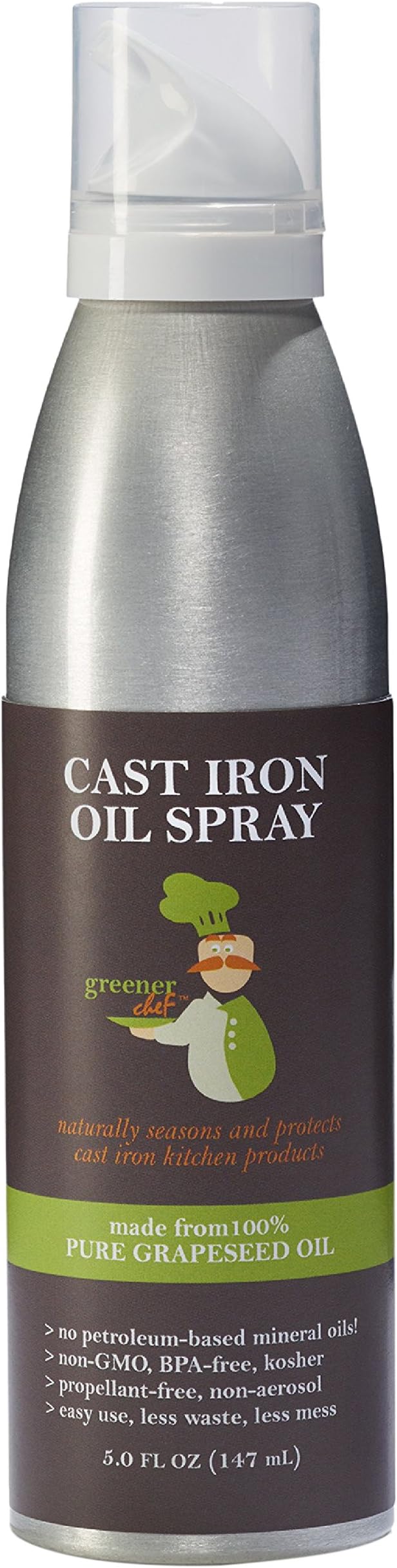 Greener Chef Pure Grapeseed Oil for Cast Iron Skillet Seasoning & Wok Oil Spray