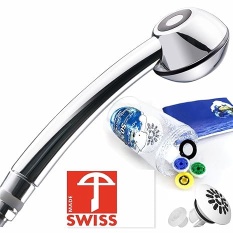 Duschkopf für Durchlauferhitzer - Handbrause druckerhöhend, wassersparend mit Massagestrahl, Regenstrahl-Aufsatz, antikalk, S