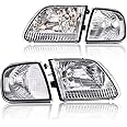 CNNELL Headlights Assembly Compatible with 1997 1998 1999 2000 2001 2002 Ford Expedition/2004 F150 Heritage/1998-2003 F150 Truck/1997 F150 Truck(C Clear lens Chrome Housing Clear Reflector)