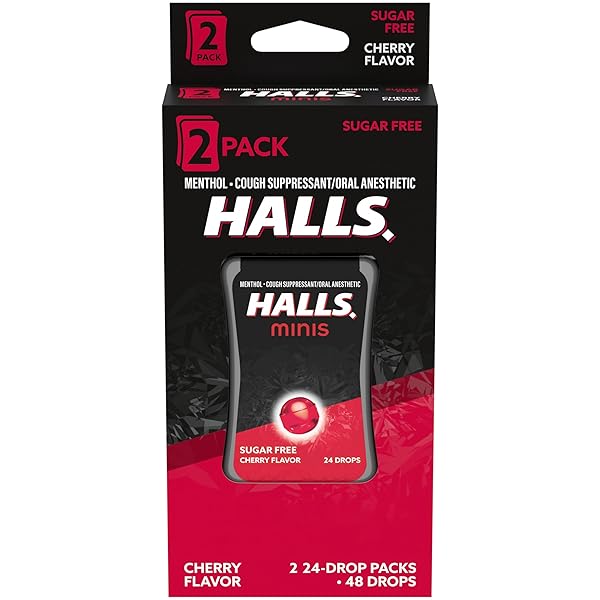 HALLS MINIS CHERRY FLAVOR SUGAR FREE COUGH DROPS, TWIN PACK