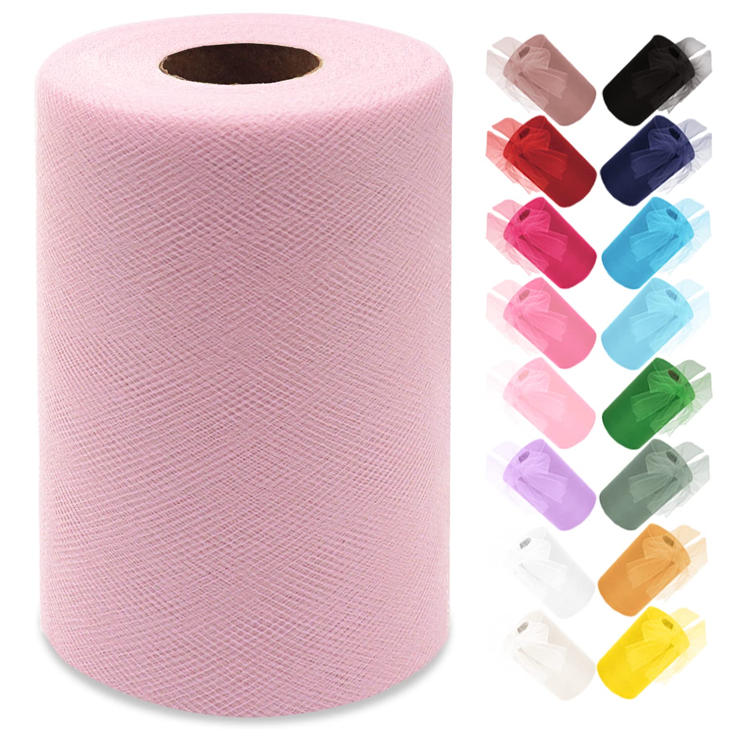 Ableme Deco Tulle Fabric Roll 6 Inches x 100 Yards (15cm x 91m) Tulle for Tutu Dress Pom Poms Gift Wrapping Baby Shower Wedding Decor (Baby Pink)