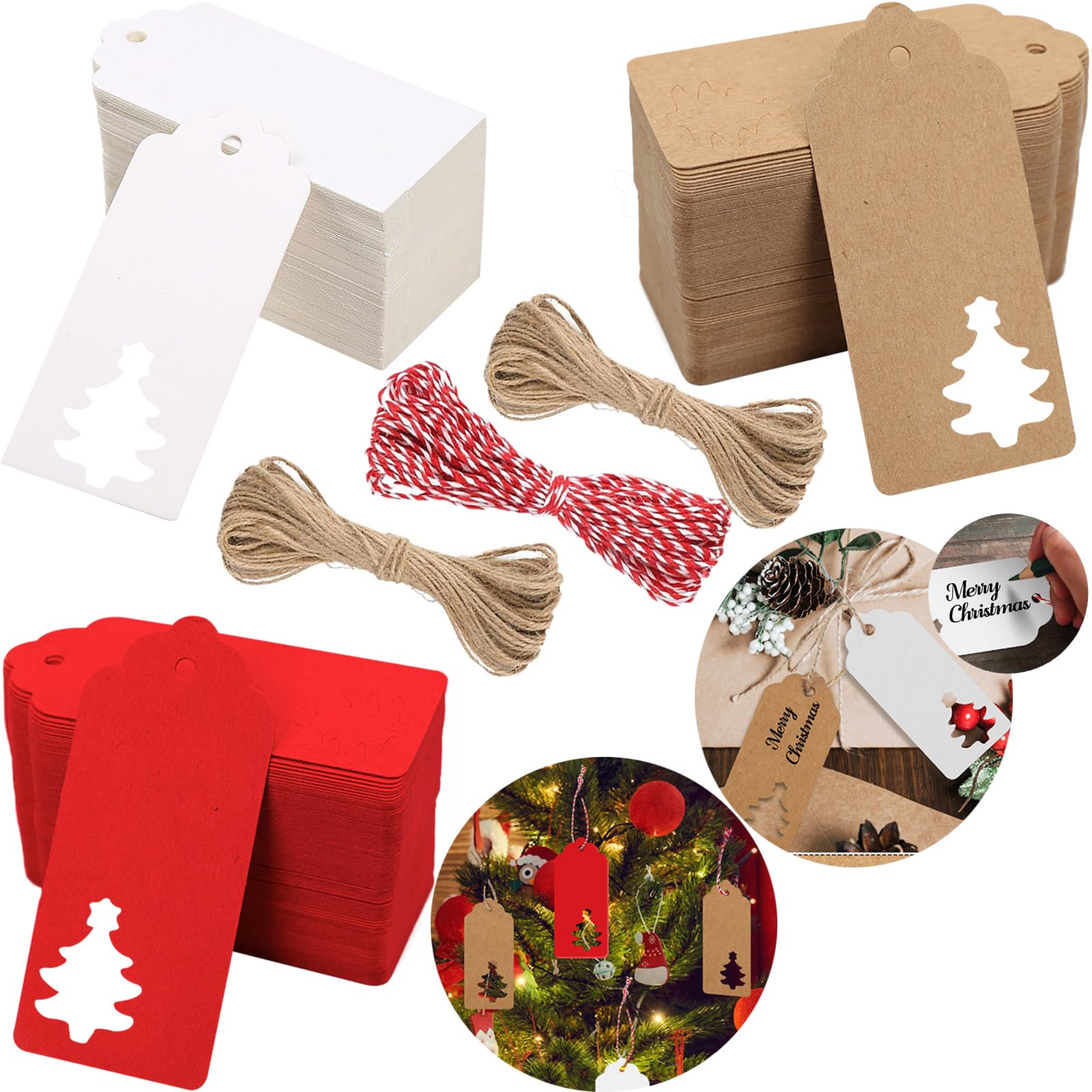 150Pcs Kraft Paper Gift Tags for Presents - Large White and Brown Tags with String - Christmas Wrapping Accessories