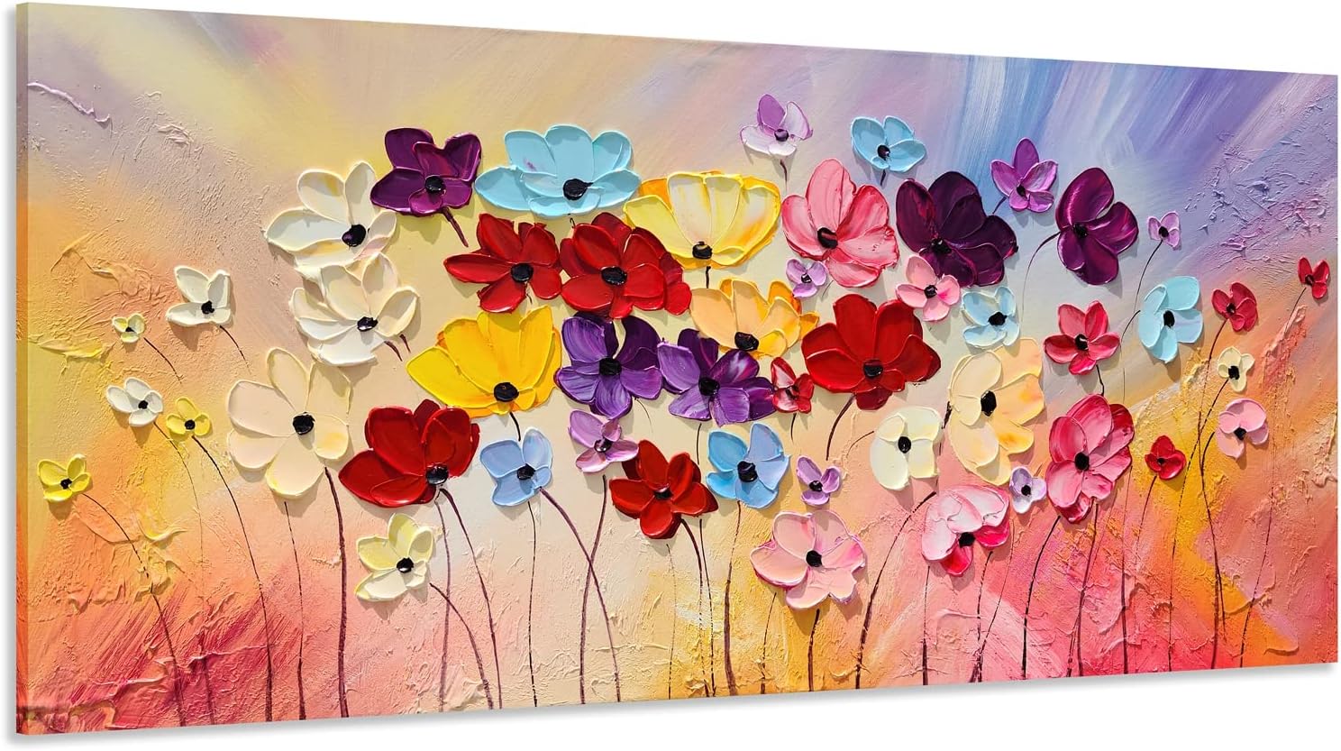 Paintings - SYGALLERIER Colorful Floral Canvas Wall Art Hand Painted 3D Flower Artwork Frameds Modern Abstract Landscape Painting Textured Flower Pictures for Living Room Bedroom Bathroom Decor