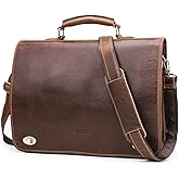 CONTACTS Messenger Bag for Men Large 15.4 Inch Briefcase Crazy Horse Leather Laptop Bag Vintage Crossbody Shoulder Handbag for Work Travel