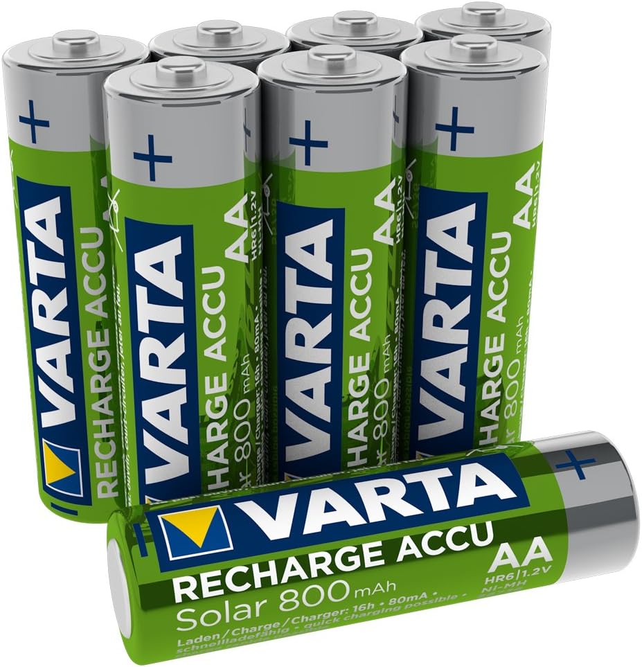 VARTA Batteries AA, rechargeable, pack of 8, Recharge Accu Solar, Akku, 800 mAh Ni-MH, ready to use, designed for solar garden lights
