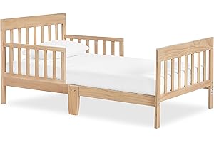 Dream On Me Finn Toddler Bed in Vintage White Oak, Greenguard Gold and JPMA Certified, Non-Toxic Finish, Made of Sustainable New Zealand Pinewood, Low-to-Floor Design with Safety Guard Rails