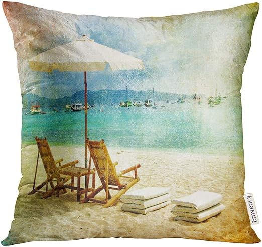 Amazon Com Golee Throw Pillow Cover Blue Vintage Tropical Beach