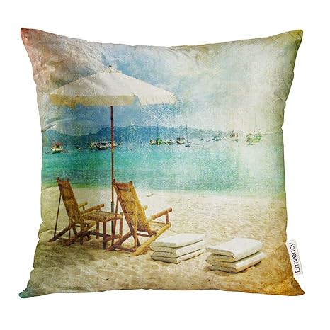 Buy Golee Throw Pillow Cover Blue Vintage Tropical Beach Scene
