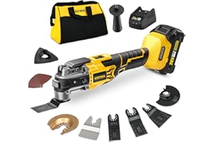 Alloyman 20V Cordless Brushless Oscillating Tool, 19000OPM, 3° Oscillating Angle MultiTool, 6 Variable Speed, Quick Change, LED, 2000mAh Battery, 24 Pcs Multitool Saw for Cutting/Grinding/Sanding