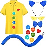 JcHrmers Halloween Blue Cat Cosplay Outfit Yellow T-Shirt Blue Cat Ears Headband Bow Tie for Dress Up Party Supplies