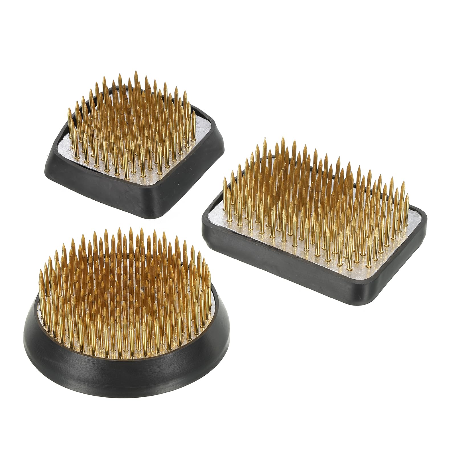 PATIKIL Flower Frogs Ikebana Kenzan, 3Pcs/1Set Flower Arranger Tool Brass Floral Frog Pin Holder for Vase Flower Arrangement, Gold Tone