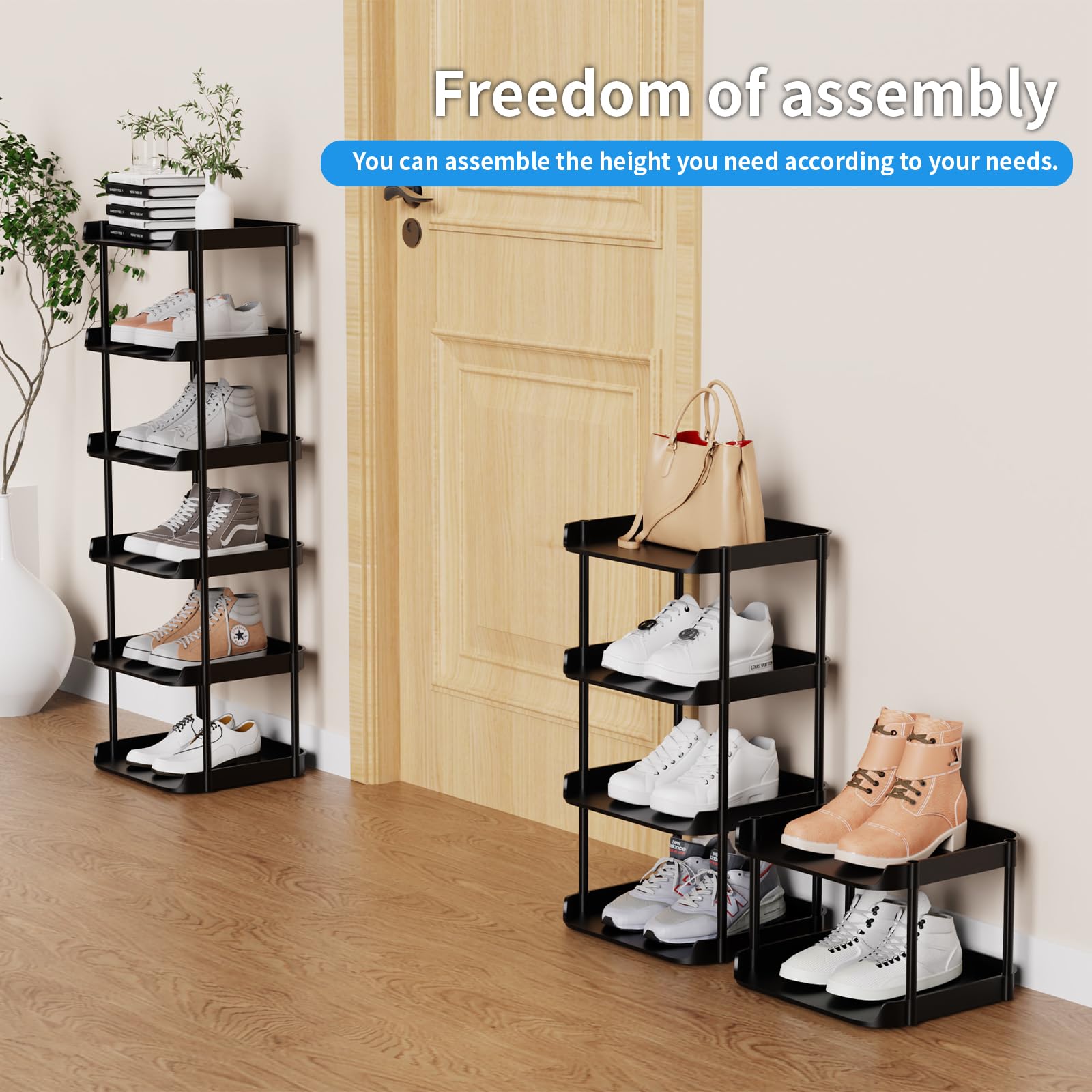 Altdnmaf 6 Ebenen Schmal Schuhregal, Mehrschichtiges Hoch Schuhregale Platzsparend, Stapelbar Klein Standregal, Vertikales Plastik Regal, Shoe Rack für Treppe, Flur, Küche, Schlafzimmer, Schwarz 3