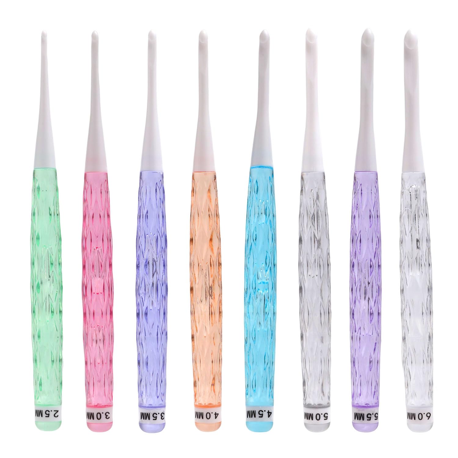 8pcs Crochet Hooks Ergonomic, 0.1-0.24in Inline Crochet Needle Set for Crocheting Prym Crochet Tools with Anti-Slip Colorful Plastic Handles Yarn Supplies Gift Accessories for Knitting Enthusiast