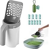 Cat Litter Scooper With Holder, Shovel With Waste Can and 135 Refill Bags (9 Boxes of 15), Large Capacity Portable Sifter Sco