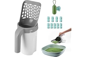 Cat Litter Scooper With Holder, Shovel With Waste Can and 135 Refill Bags (9 Boxes of 15), Large Capacity Portable Sifter Sco