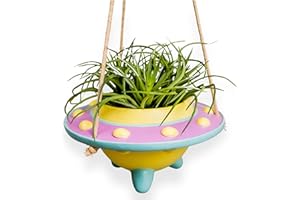 Original Earthlings Hanging Plant Pot, 3.6 Inch Plastic UFO Planter with Drainage, Unique Cactus Plant Lover Gift, Small Succulent Hanging Flower Pot, Fun Teacher Appreciation Gift