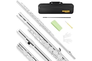 SONICAKE C Flutes Closed - Hole 16 Keys Flute for Beginner Flute Instrument with Cleaning Kit, Stand, Carrying Case, Gloves, 