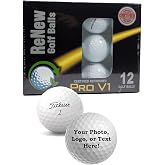 Personalized Refinished Titleist Pro V1 Golf Balls | Certified Golf Balls | Add Logo, Image or Text | Premium Custom Golf Balls Gift - 12-Pack