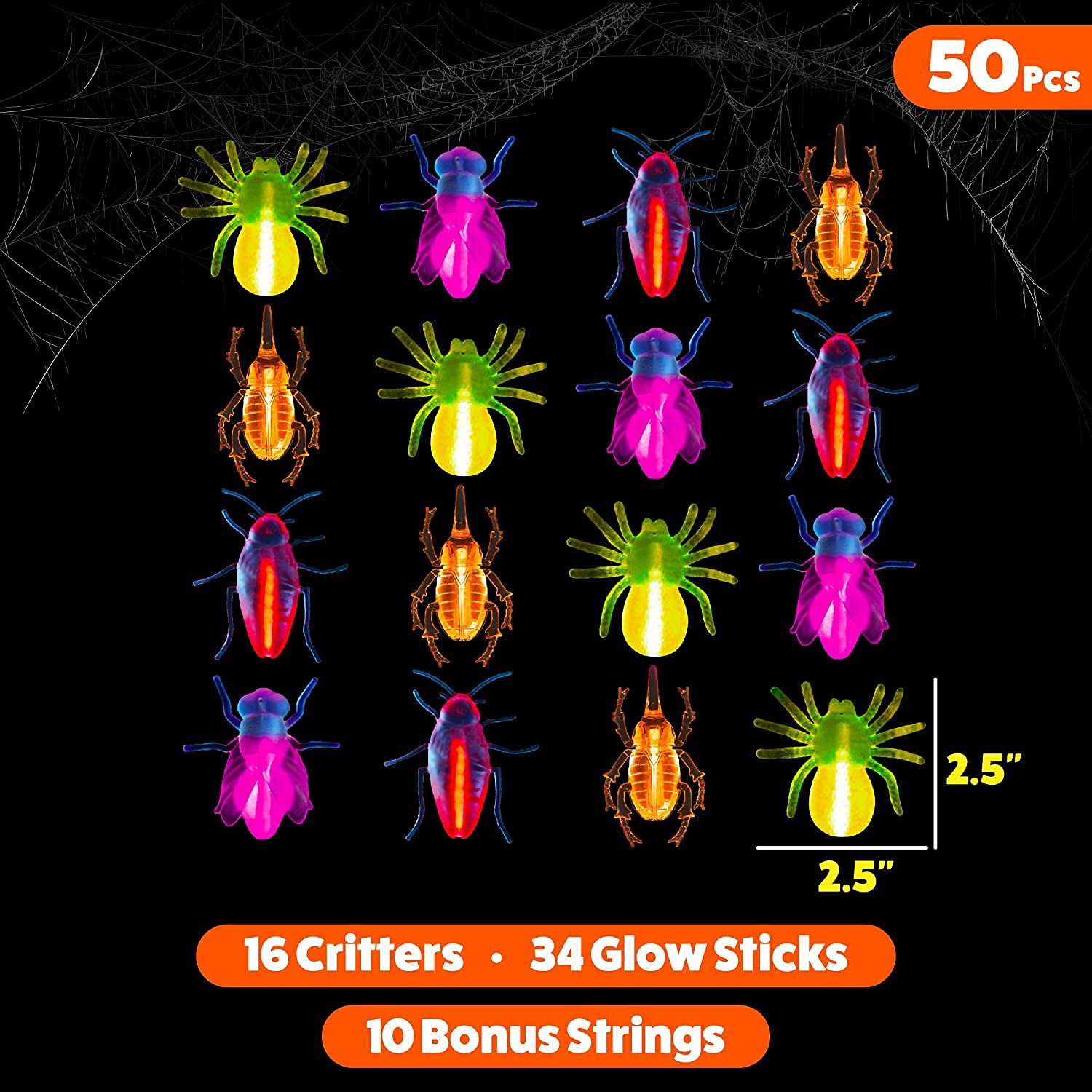 Glow Critters and Halloween Trick or Treat - Glow Sticks Party Favors - Glow in The Dark Party Supplies