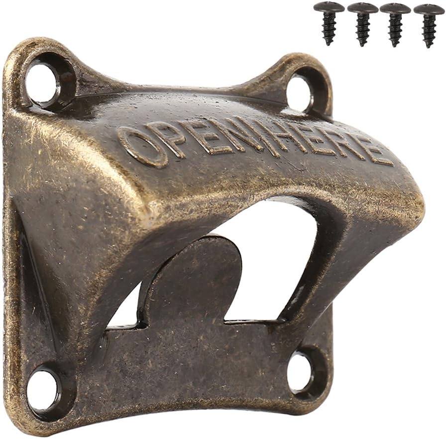 bennyuesdfd Flaschenöffner Wandmontage 1 Stück Wandflaschenöffner Wand Bieröffner mit Montierte Schrauben (Bronze)