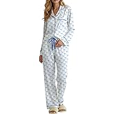 AINAC Womens 2 Piece Cute Pajama Sets Bow Button Long Sleeve Pjs Wide Leg Pants with Pocket Casual Loungewear