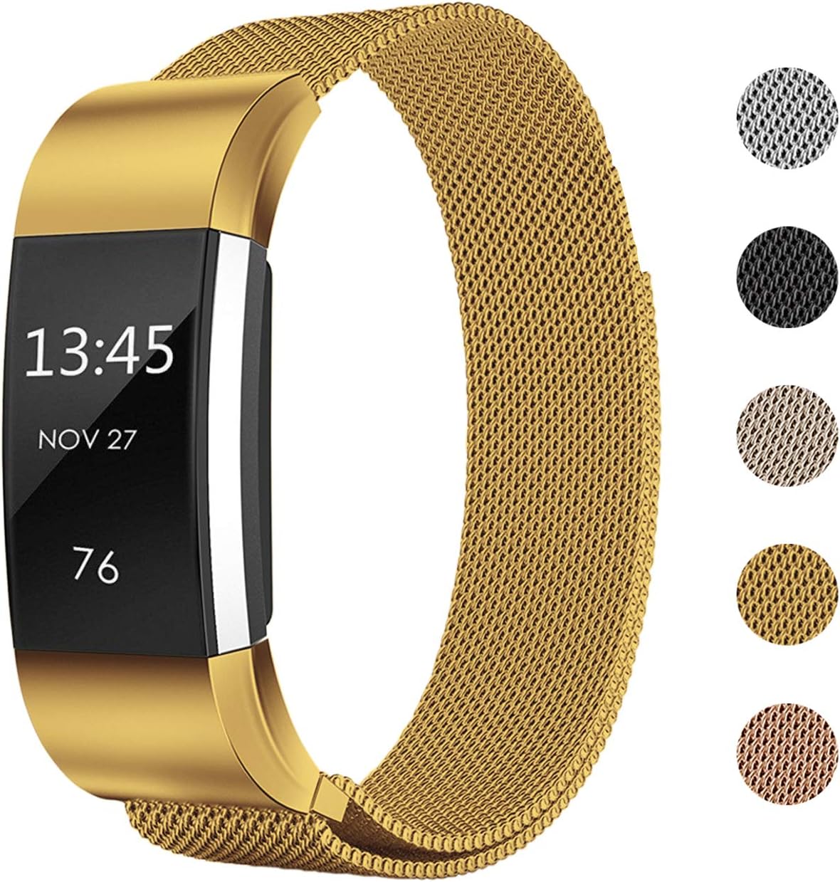Keasy Replacement Bands Compatible with Fitbit Charge 2, Stainless Steel Metal Lock Replacement Wristband for Women Men (Small (5.3-7.6 Inch), Gold)