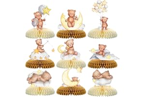 TARKLANDA 9 Pcs Bear Baby Shower Honeycomb Centerpieces Party Decorate Little Bear Teddy Paper Fan Table Topper Honeycomb 3D Table Decoration for Kids Party Baby Shower Wedding Party Supplies