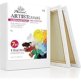 PHOENIX Stretched Canvas for Painting 11x14 Inch/7 Value Pack, 8 Oz Triple Primed 5/8 Inch Profile 100% Cotton White Blank Canvas, Artist Framed Canvas for Oil Acrylic & Pouring Art