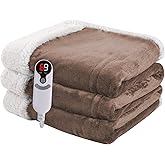 Heated Blanket Electric Blanket Full Size 72''x84'' with 9 Heating Levels, 1-10 Hour Auto Shut Off, Machine Washable, Flannel & Sherpa Soft Warming Blanket for Couch, Bed, Office - Brown