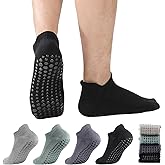 scenicamp 4 Pairs Mens Grip Socks Non Slip Size 6-10, Men Ankle Socks with Grips for Hospital, Pilates, Fitness Grippy Socks