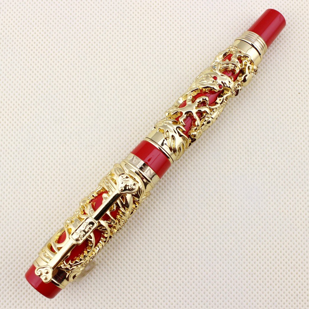 Gullor Collectible Luxury Fountain Pen Dragon and Phoenix Red with Golden 18KGP Nib Medium