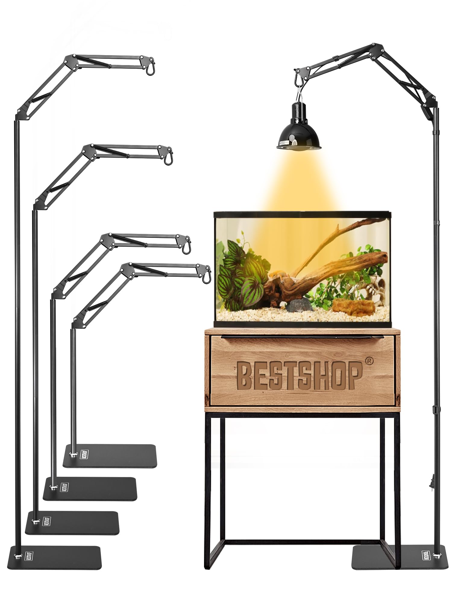 Photo 1 of BESTSHOP Reptile Lamp Stand, Heat Lamp Stand (15.7 to 74.3 inch) with Adjustable 360° Swing Arm for Terrarium, Reptile Heat Lamp Stand for Bearded Dragons, Turtles, and Chameleons (Black)