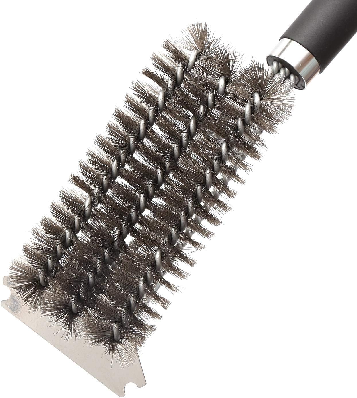 TOPWAY BBQ Cleaning Wire Brush Stainless Steel 3 Rows Straight with Long Handle - Image 4