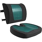 Amazon Basics Comfortable Seat Cushion &amp; Lumbar Support for Office Chairs, Gel Enhanced Memory Foam, Non-Slip, Cooling, Portable, Pack of 2, Rectangular, Black
