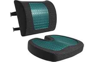 Amazon Basics Comfortable Seat Cushion & Lumbar Support for Office Chairs, Gel Enhanced Memory Foam, Pack of 2, Rectangular, Black