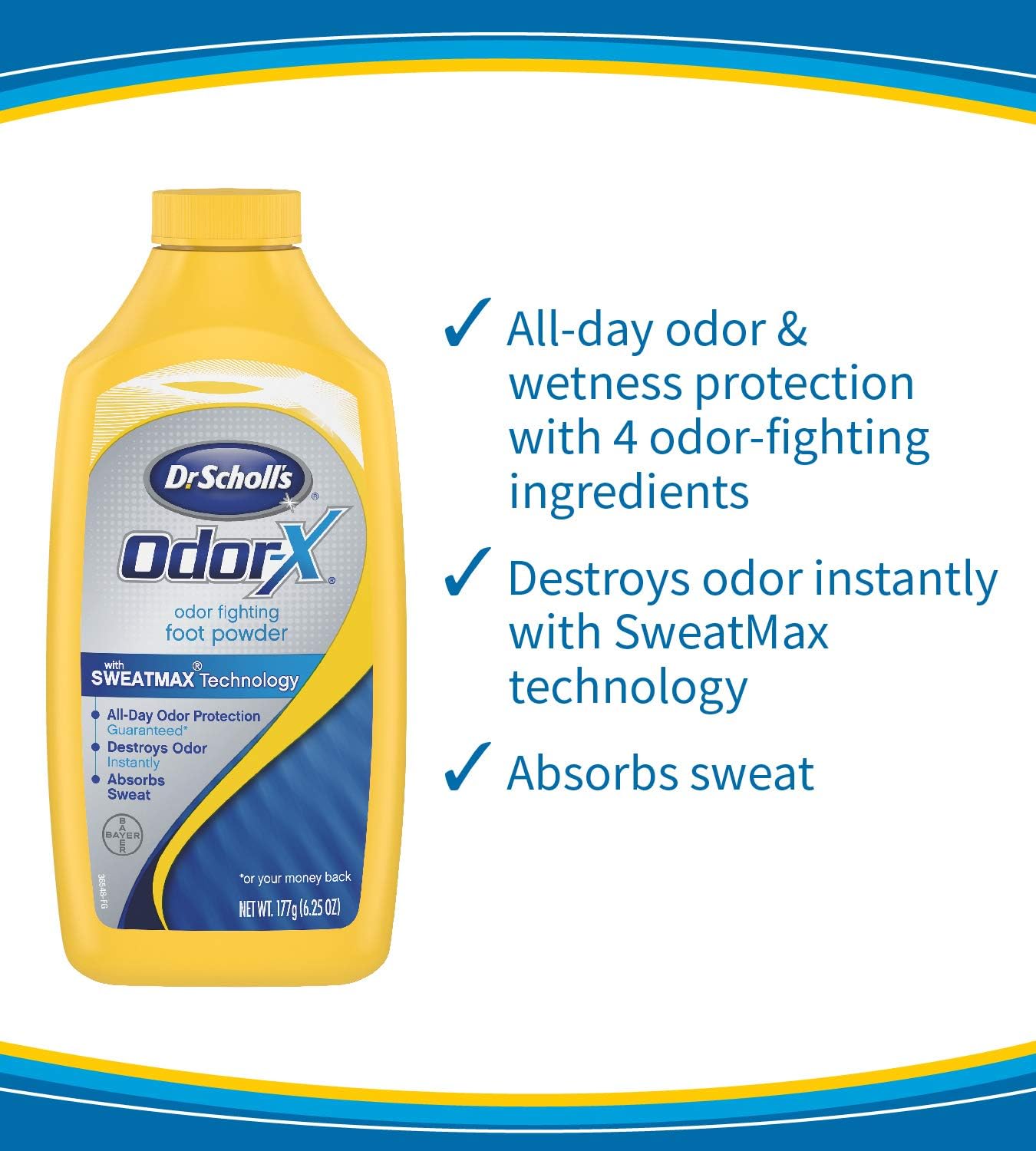 Dr. Scholl's Odor-Fighting Odor-X Foot Powder, 6.25oz (Pack of 3) // All-Day Protection Against Odor and Sweaty Feet with SweatMAX Technology that Destroys Odors Instantly: Health & Personal Care