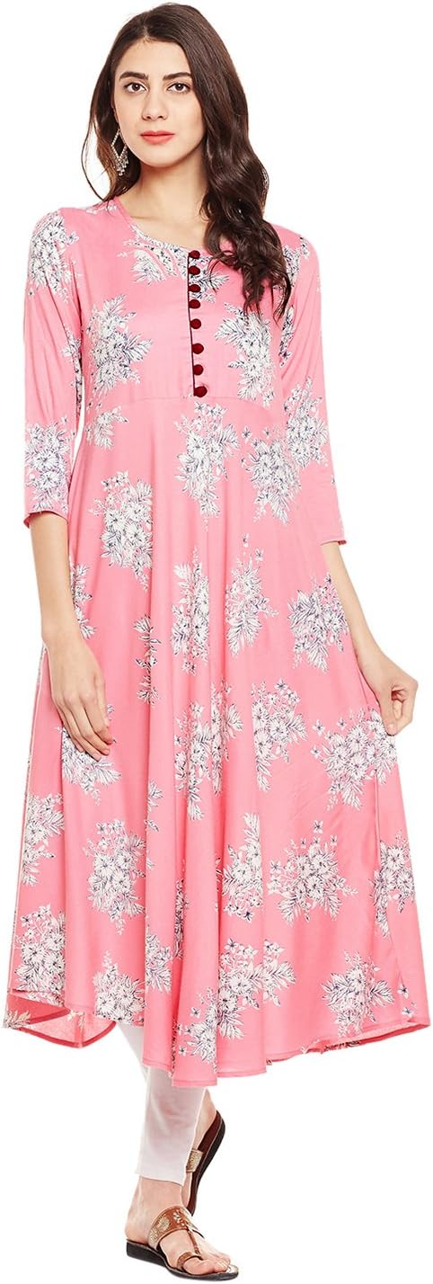 Tissu Rayon Floral Printed Flared Front Button Kurta