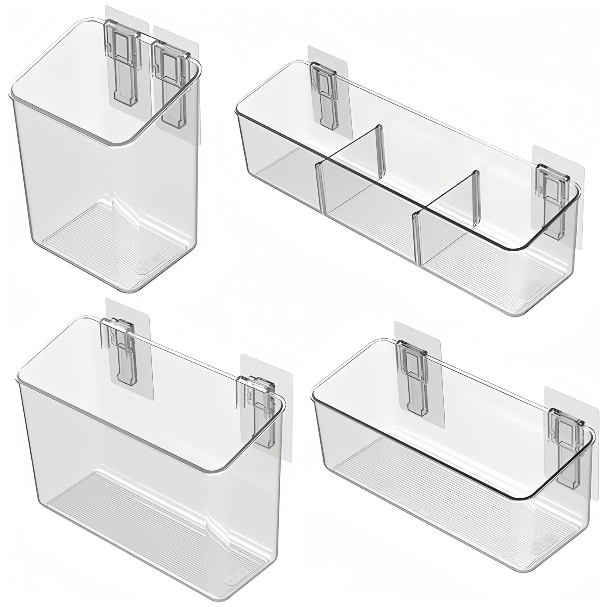 Photo 1 of vacane 4 Pack Plastic Over Cabinet Door Organizer, Adhesive Mount Storage Organizer Container Makeup Organizer Hanging Basket Bins for Craft Room, Pantry, Office, Space Saving Holder for Kitchen Bags
