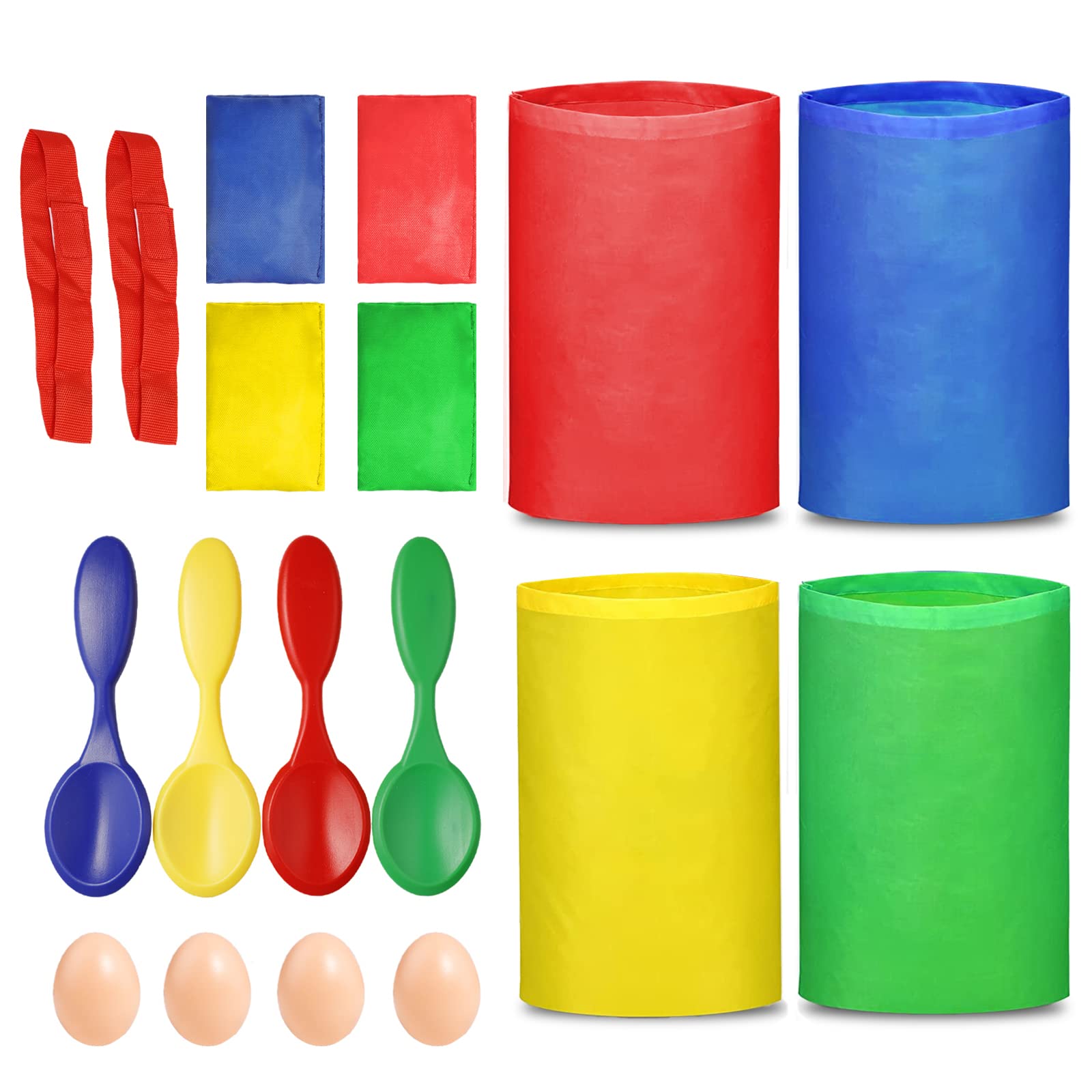 Sports Day Kit, 18PCS Outdoor Games Set with Sack Race, Bean Bag Toss, 3 Legged Race Bands, Egg and Spoon Race Kit for Kids Adults Outside Backyard Birthday Carnival Easter Party Game By MYCreator